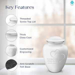 Medium Embrace White Hearts Cremation Urn