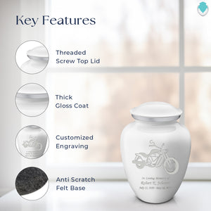 Medium Embrace White Motorcycle Cremation Urn