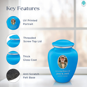 Medium Embrace Racing Blue Portrait Cremation Urn