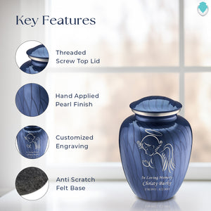 Medium Embrace Pearl Cobalt Blue Angel Cremation Urn