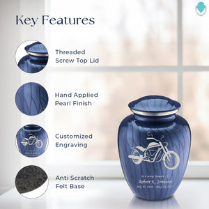 Medium Embrace Pearl Cobalt Blue Motorcycle Cremation Urn