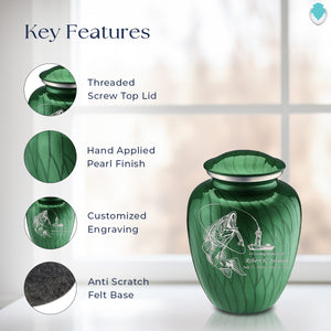 Medium Embrace Pearl Green Fishing Cremation Urn