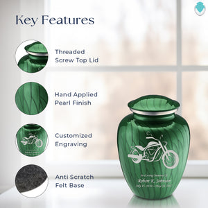 Medium Embrace Pearl Green Motorcycle Cremation Urn