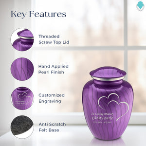 Medium Embrace Pearl Purple Hearts Cremation Urn