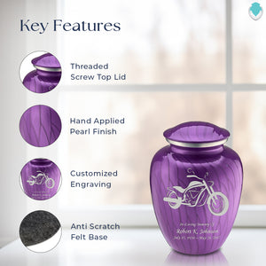 Medium Embrace Pearl Purple Motorcycle Cremation Urn