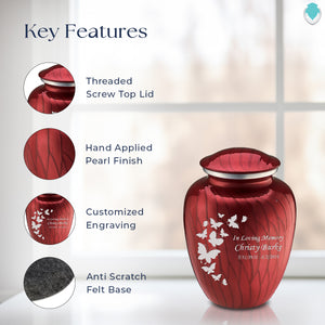 Medium Embrace Pearl Candy Red Butterfly Cremation Urn