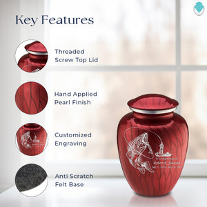 Medium Embrace Pearl Candy Red Fishing Cremation Urn