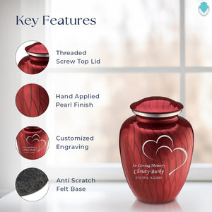 Medium Embrace Pearl Candy Red Hearts Cremation Urn