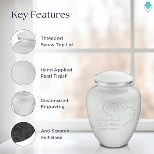 Medium Embrace Pearl White Hearts Cremation Urn