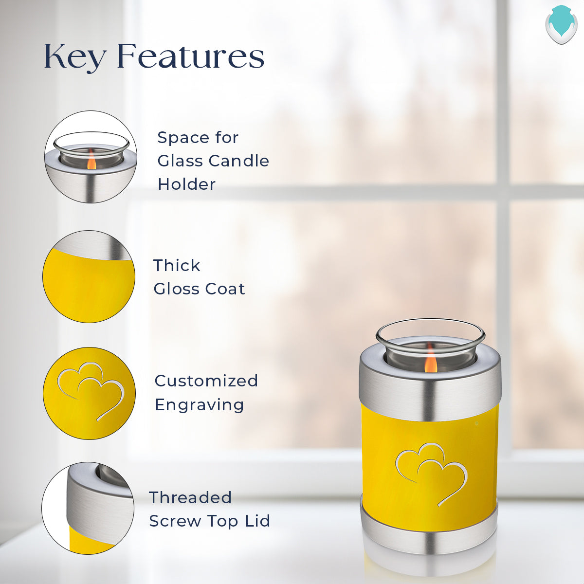 Candle Holder Embrace Yellow Hearts Cremation Urn
