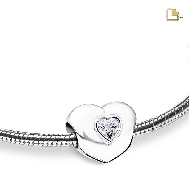 Heart to Heartª Sterling Silver Cremation Bracelet Bead with Clear Crystal