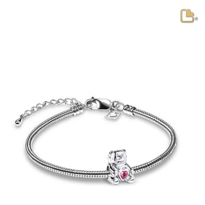 Teddy Bearª with Pink Crystal Sterling Silver Cremation Bracelet Bead