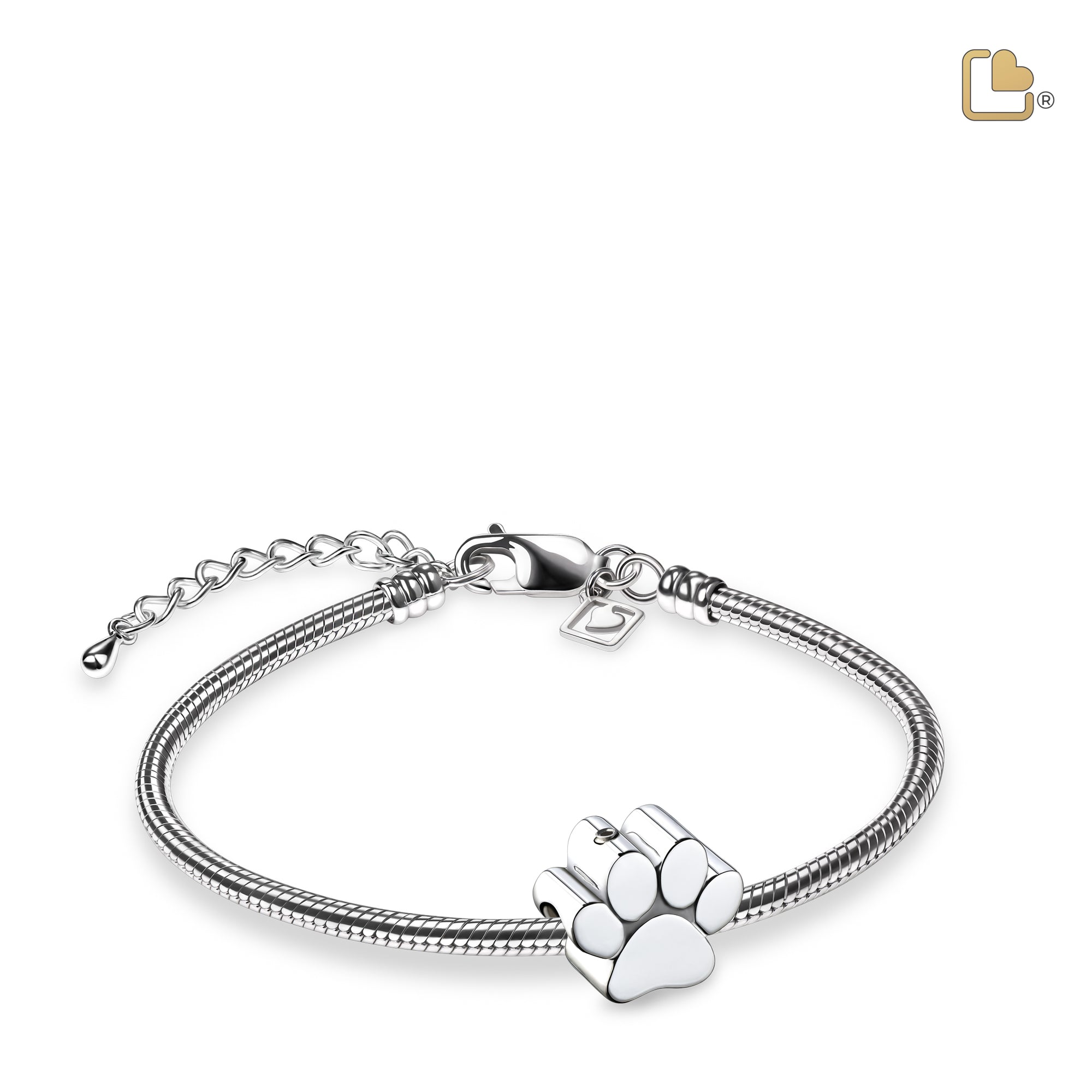 Paw Rhodium Plated Sterling Silver Cremation Bracelet Bead