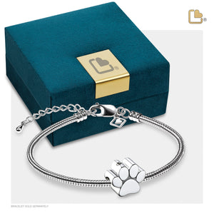 Paw Rhodium Plated Sterling Silver Cremation Bracelet Bead