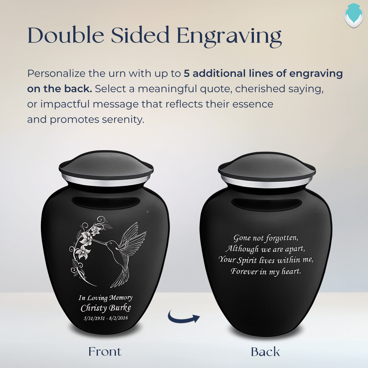 Adult Embrace Black Hummingbird Cremation Urn