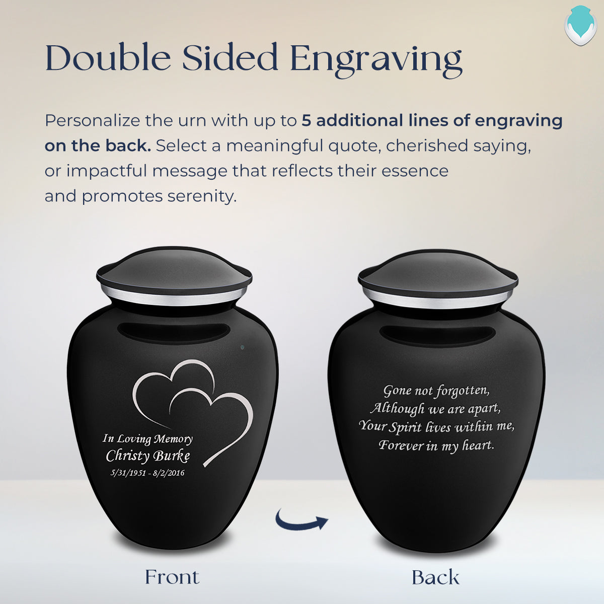 Adult Embrace Black Hearts Cremation Urn