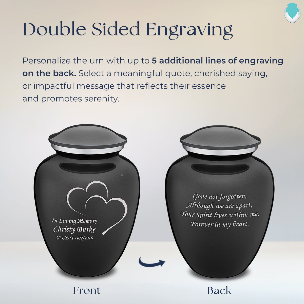 Adult Embrace Charcoal Hearts Cremation Urn