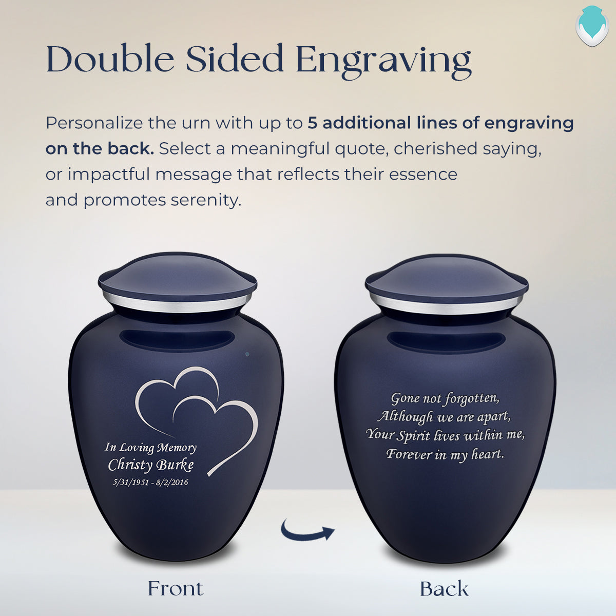 Adult Embrace Cobalt Blue Hearts Cremation Urn