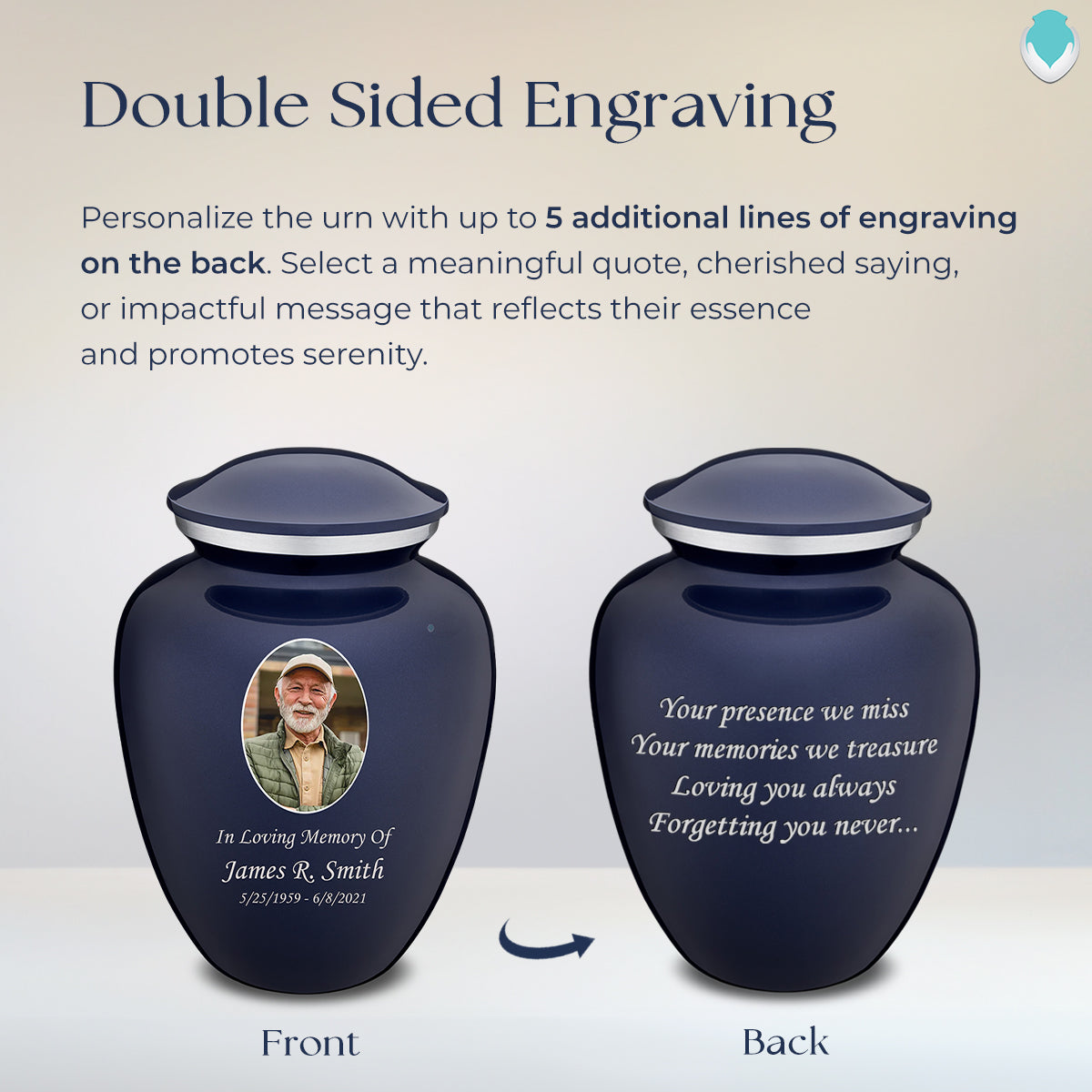 Adult Embrace Cobalt Blue Portrait Cremation Urn