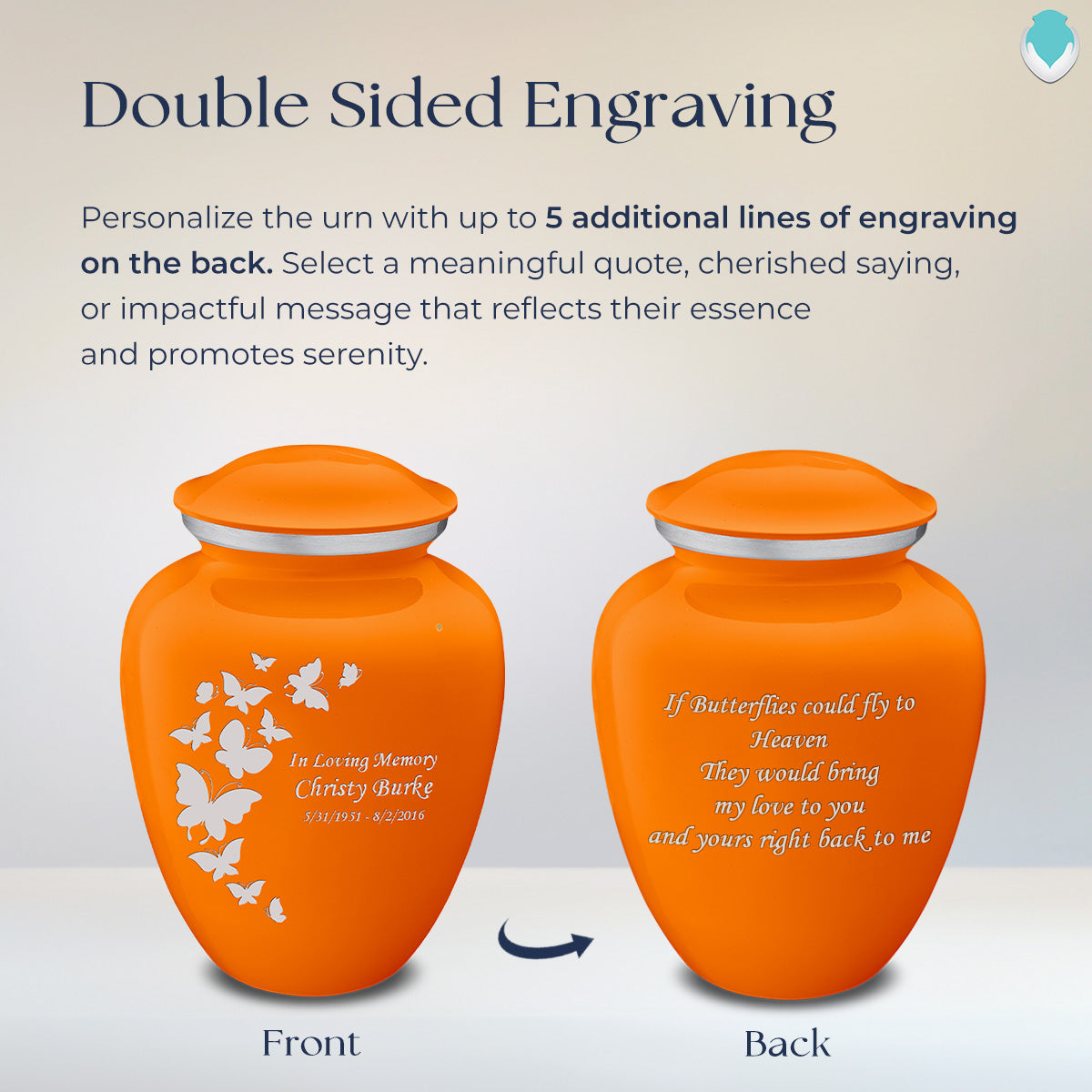 Adult Embrace Burnt Orange Butterfly Cremation Urn