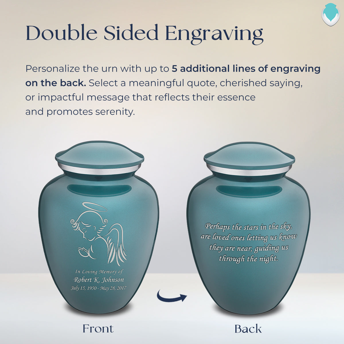 Adult Embrace Teal Angel Cremation Urn