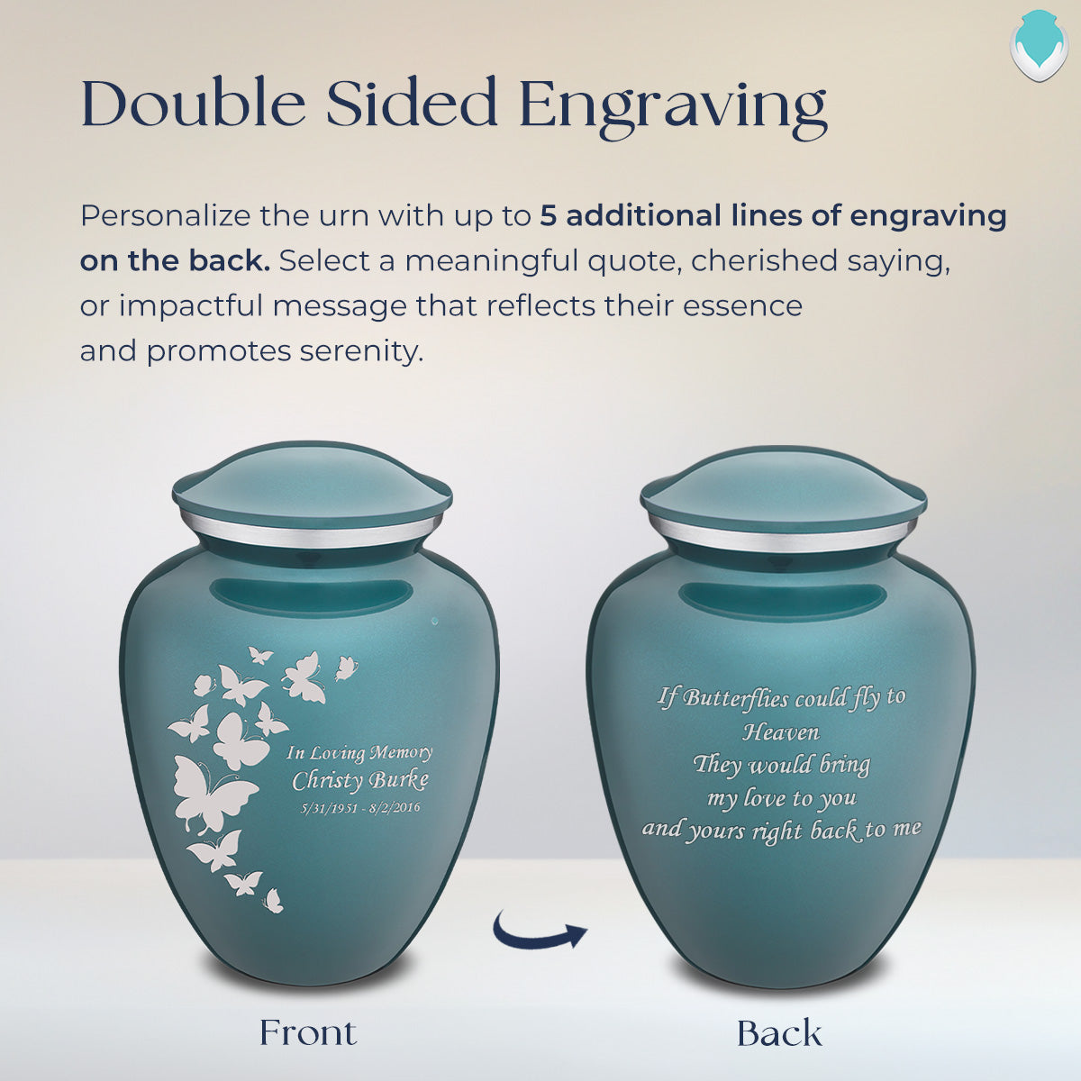 Adult Embrace Teal Butterfly Cremation Urn