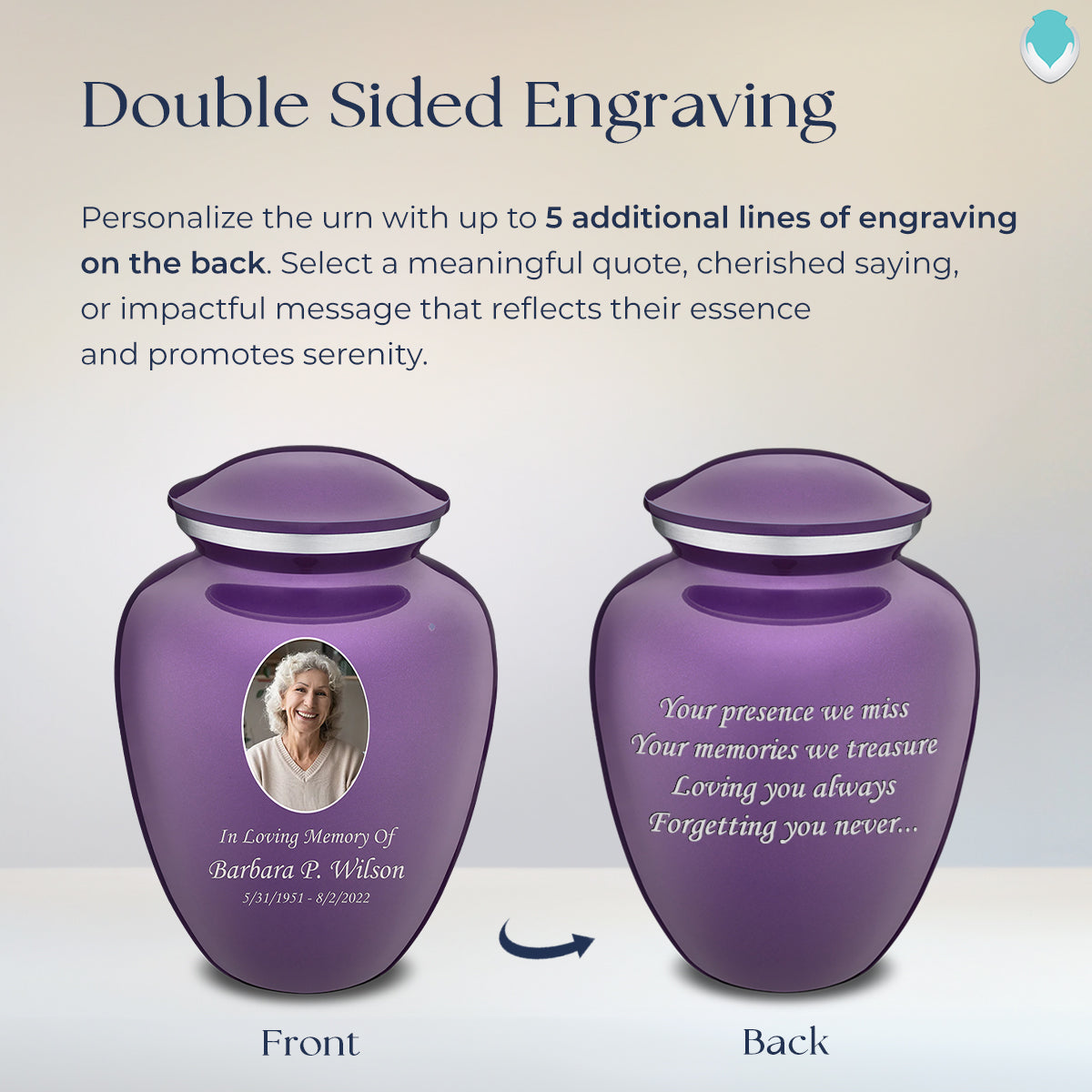 Adult Embrace Purple Portrait Cremation Urn