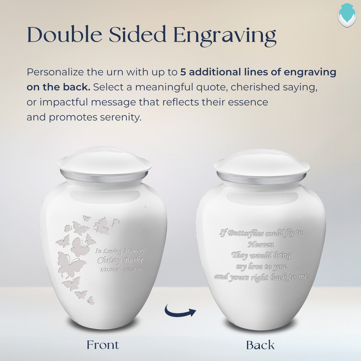 Adult Embrace White Butterfly Cremation Urn