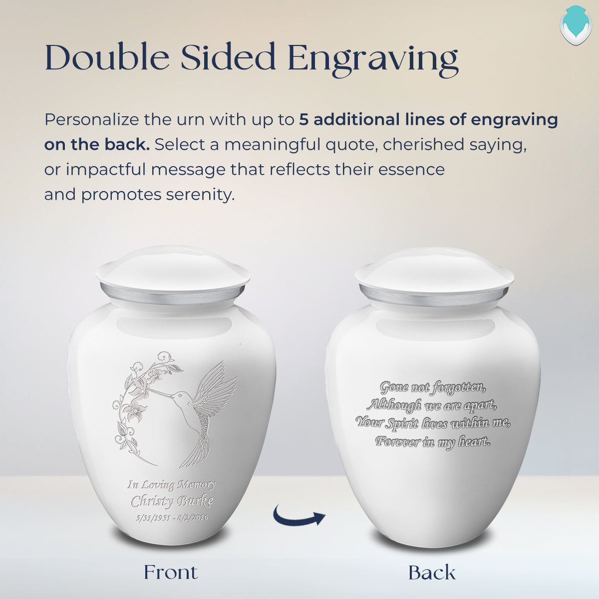 Adult Embrace White Hummingbird Cremation Urn