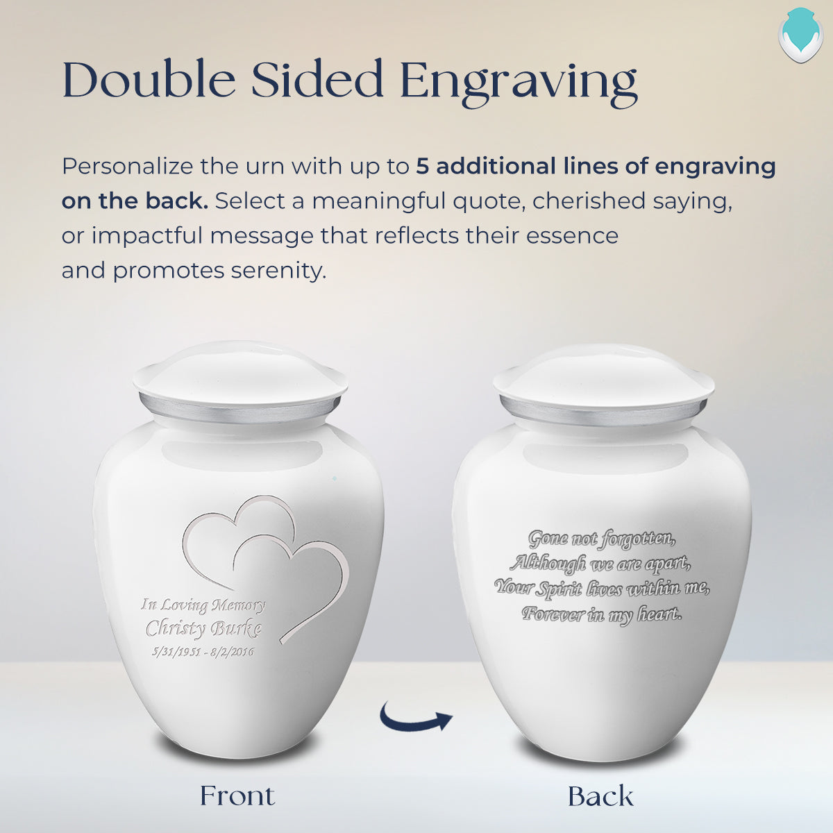 Adult Embrace White Hearts Cremation Urn