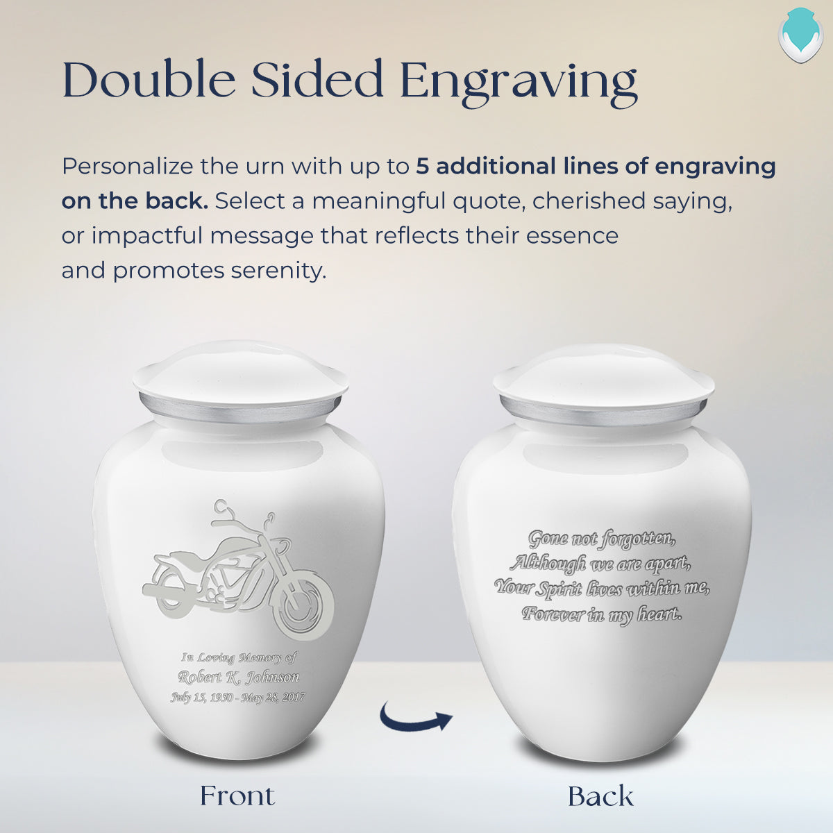 Adult Embrace White Motorcycle Cremation Urn