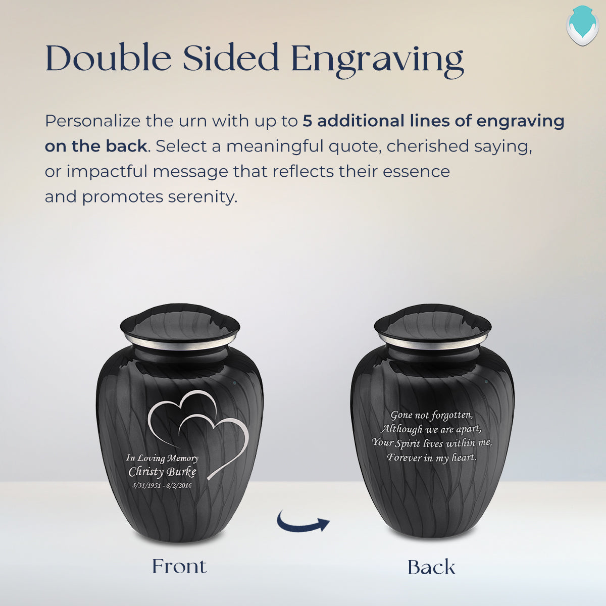 Medium Embrace Pearl Black Hearts Cremation Urn