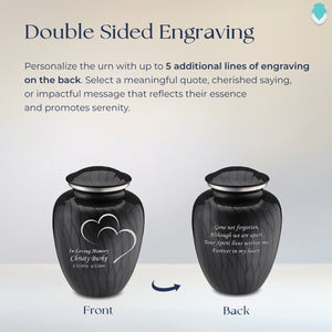 Medium Embrace Pearl Black Hearts Cremation Urn