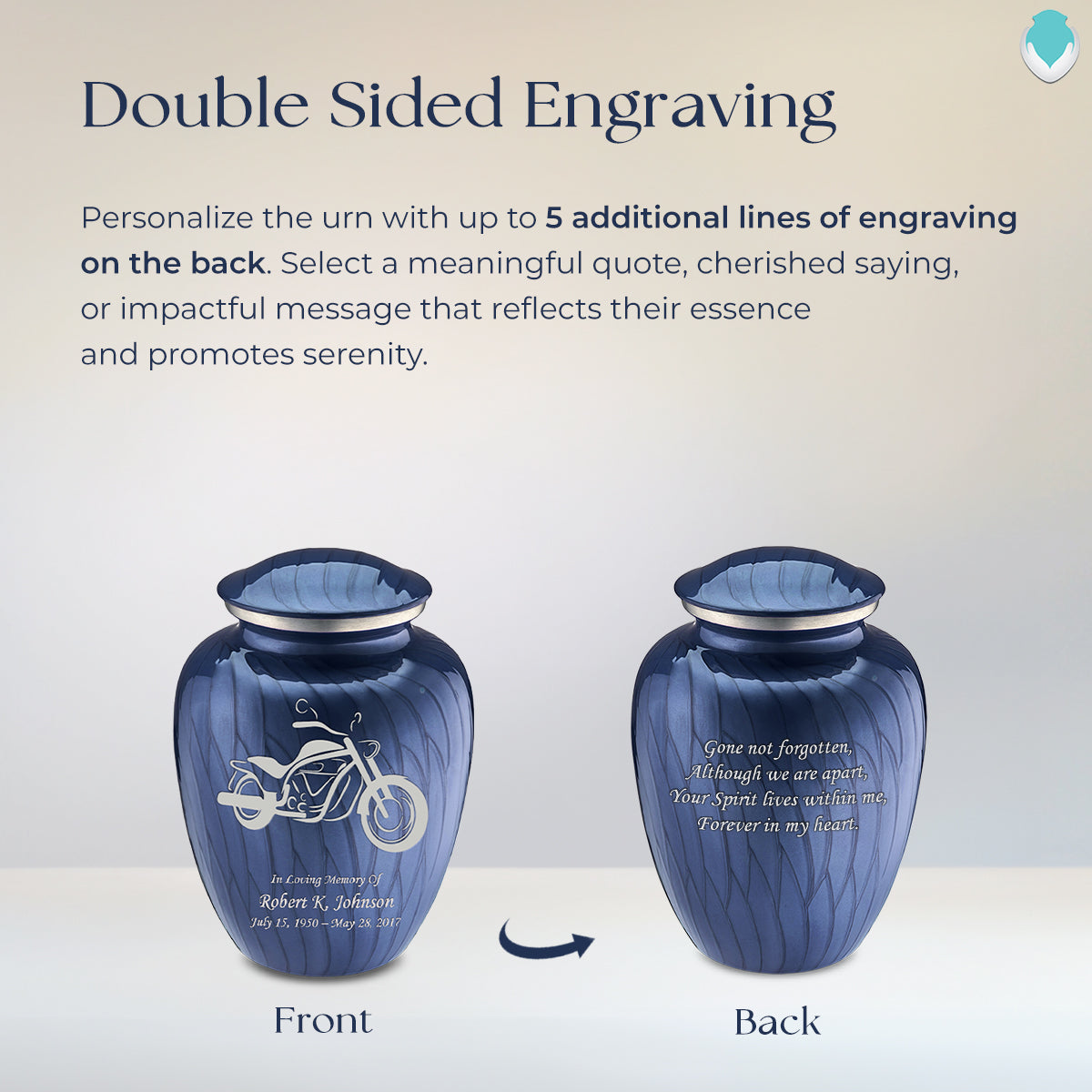 Medium Embrace Pearl Cobalt Blue Motorcycle Cremation Urn