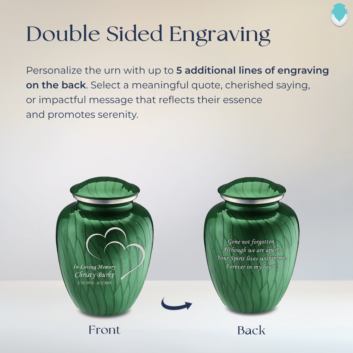 Medium Embrace Pearl Green Hearts Cremation Urn