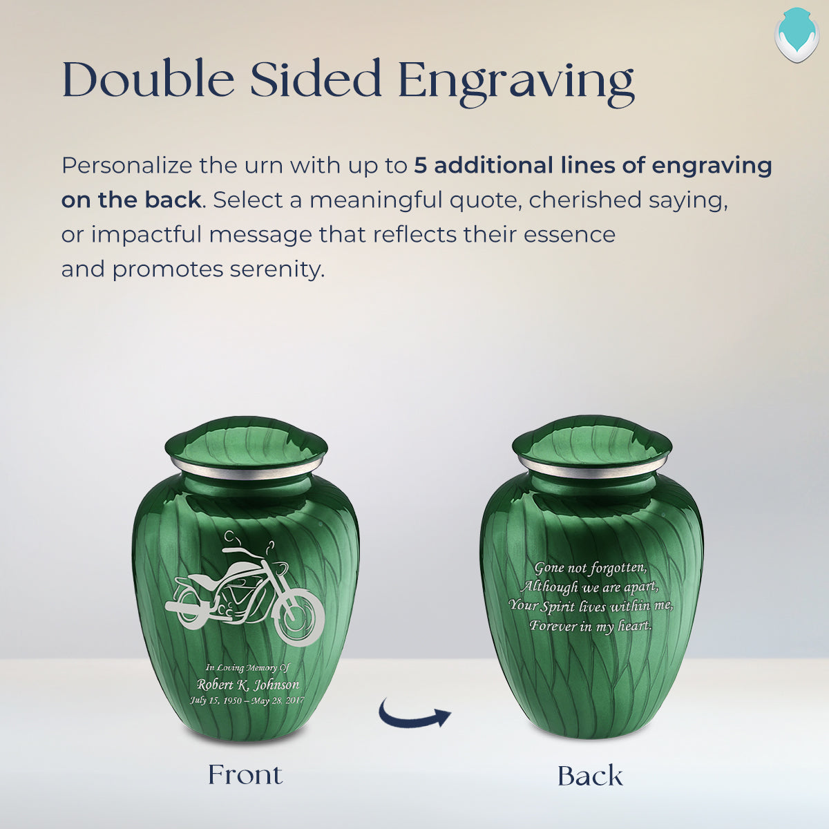 Medium Embrace Pearl Green Motorcycle Cremation Urn