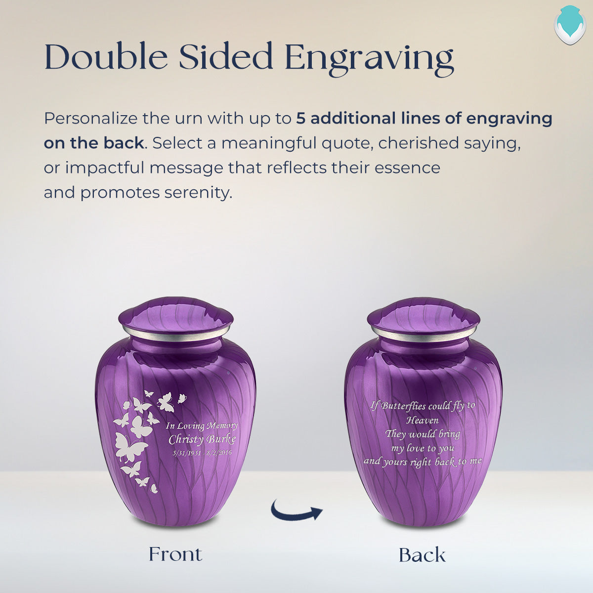 Medium Embrace Pearl Purple Butterfly Cremation Urn