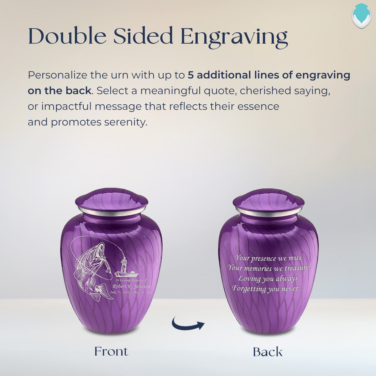 Medium Embrace Pearl Purple Fishing Cremation Urn