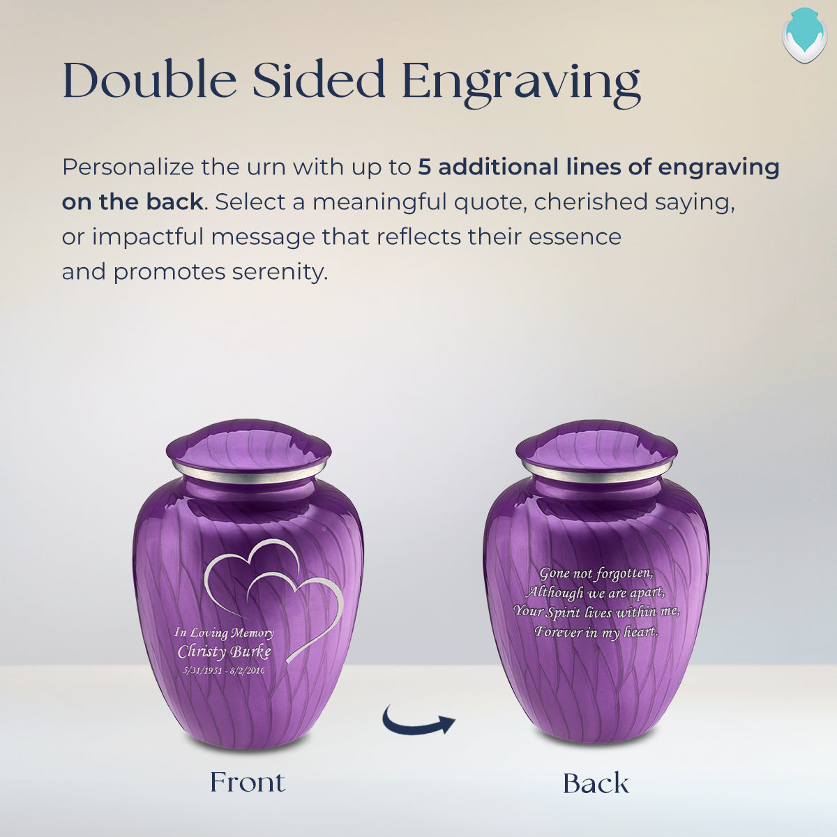 Medium Embrace Pearl Purple Hearts Cremation Urn