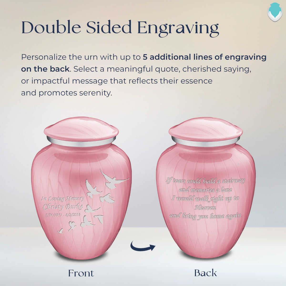 Adult Embrace Pearl Pink Doves Cremation Urn