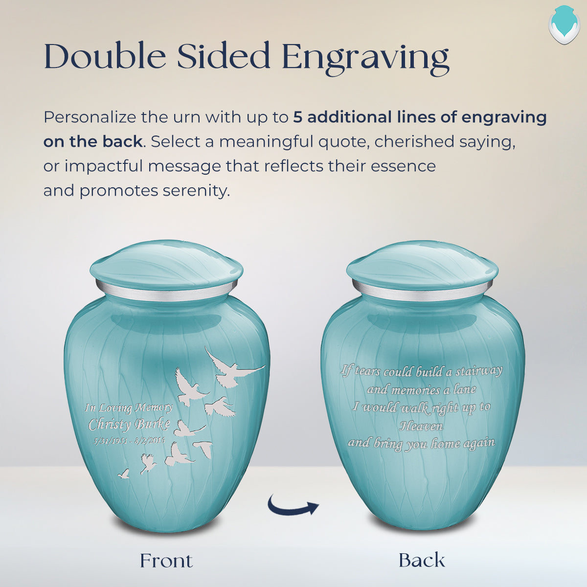 Adult Embrace Pearl Light Blue Doves Cremation Urn