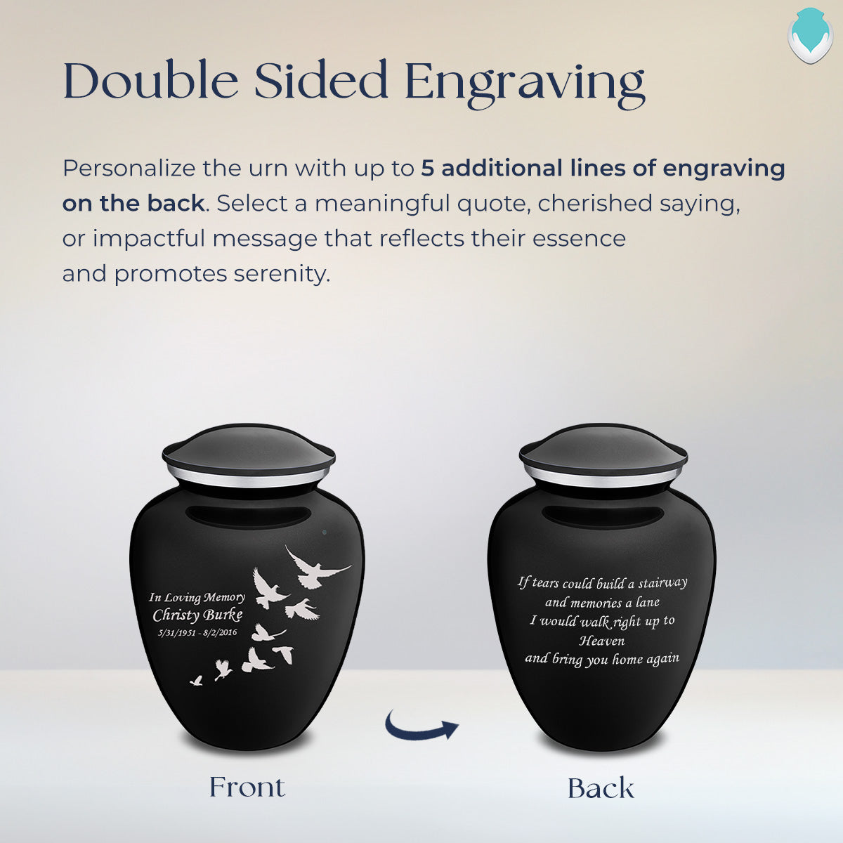 Medium Embrace Black Doves Cremation Urn