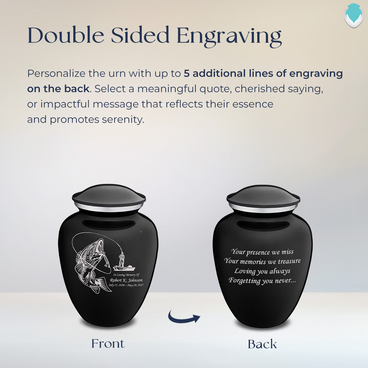 Medium Embrace Black Fishing Cremation Urn