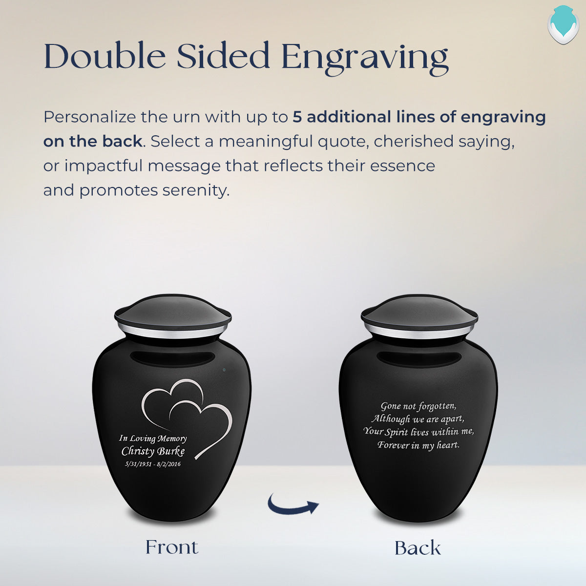 Medium Embrace Black Hearts Cremation Urn