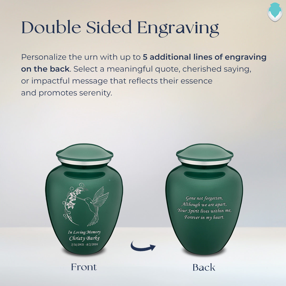 Medium Embrace Green Hummingbird Cremation Urn