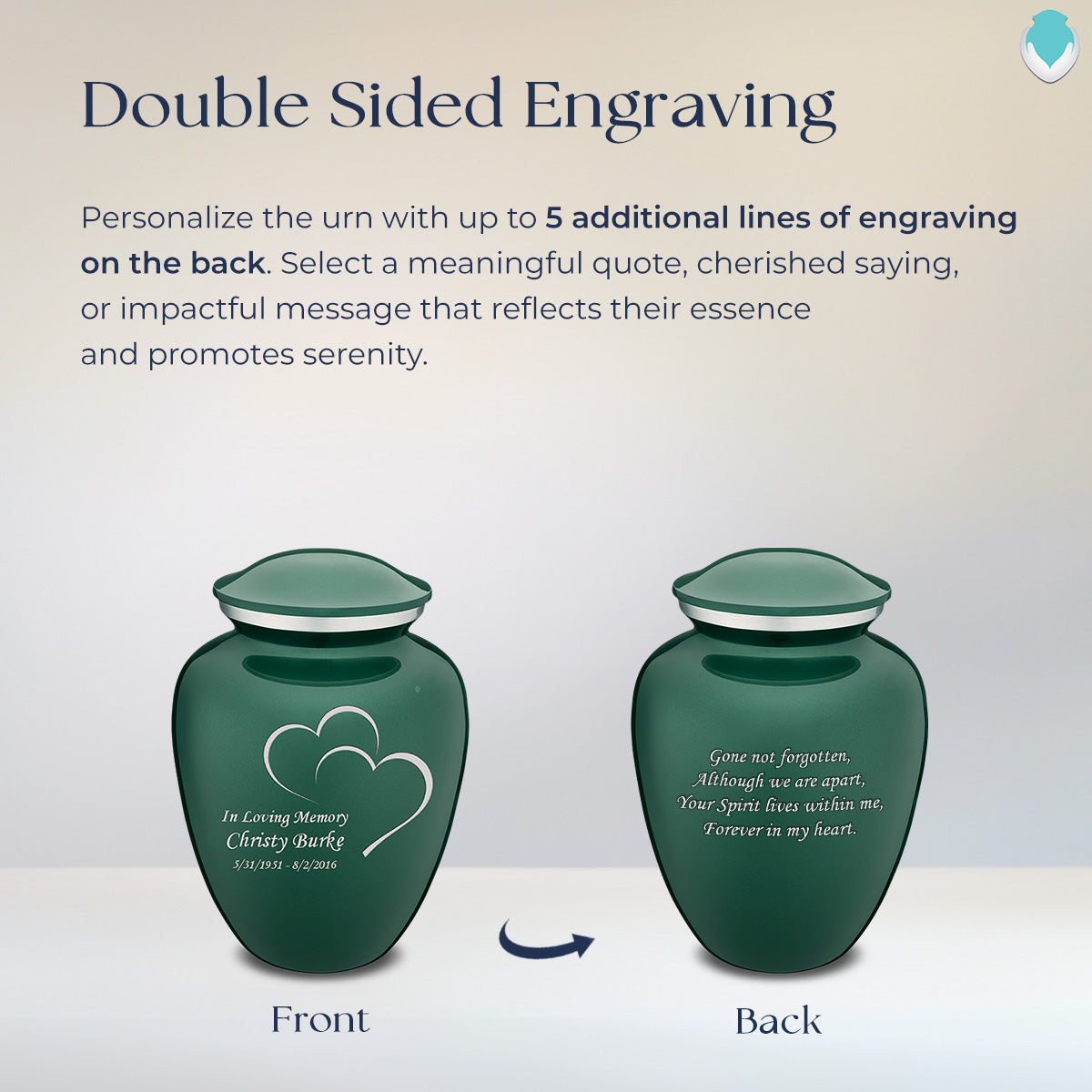 Medium Embrace Green Hearts Cremation Urn