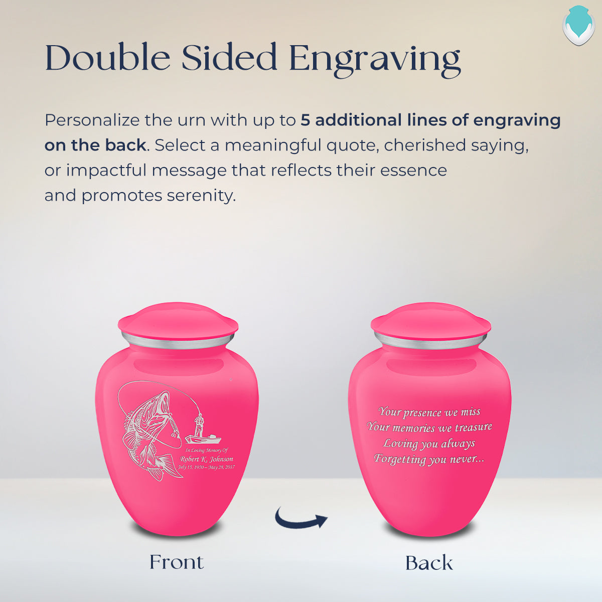 Medium Embrace Bright Pink Fishing Cremation Urn