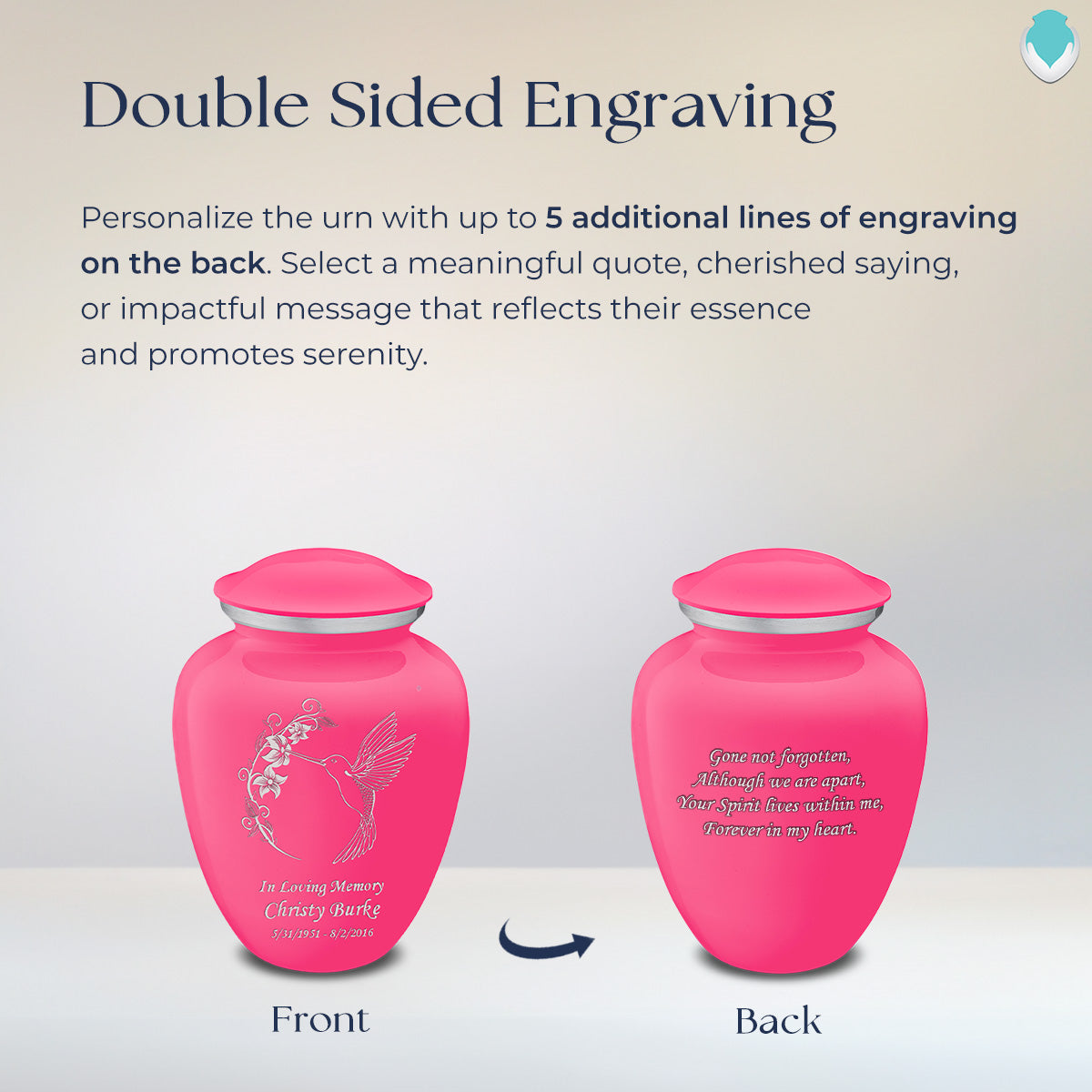 Medium Embrace Bright Pink Hummingbird Cremation Urn