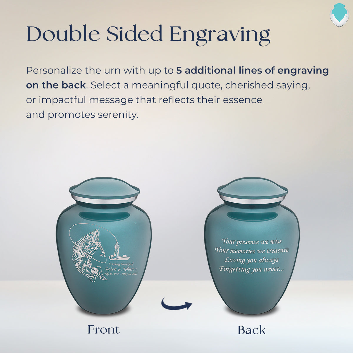 Medium Embrace Teal Fishing Cremation Urn