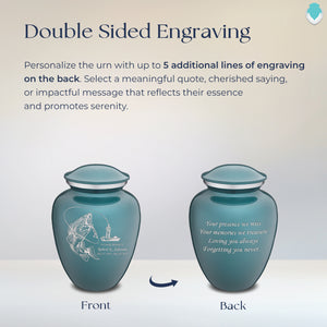 Medium Embrace Teal Fishing Cremation Urn